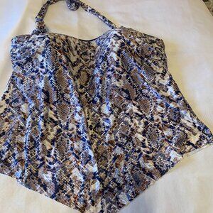 Rebecca Virtue Halter Blue Animal Print Swim Top 1X 16-18